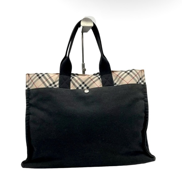 BURBERRY BLUE LABEL Black Beige Nova Check Canvas Tote A4 Storage